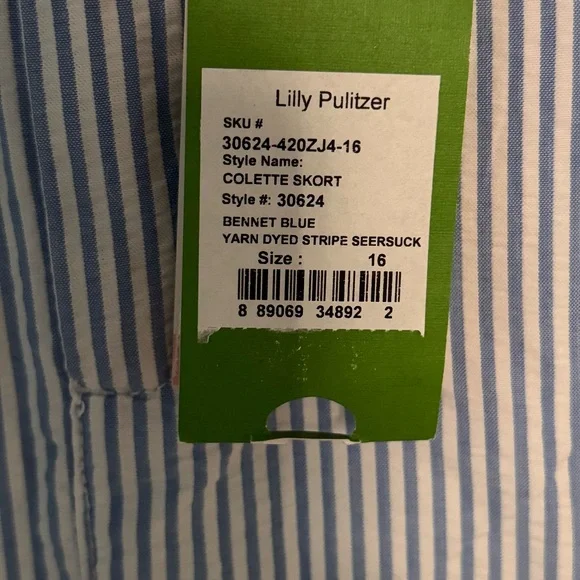 Lilly Pulitzer NWT Colette Skort Bennet Blue Yarn Dyed Seersucker. NWT Size XL - Picture 5 of 8